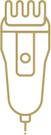 Gold hair clipper icon representing precision grooming at High Class Barber Shop.